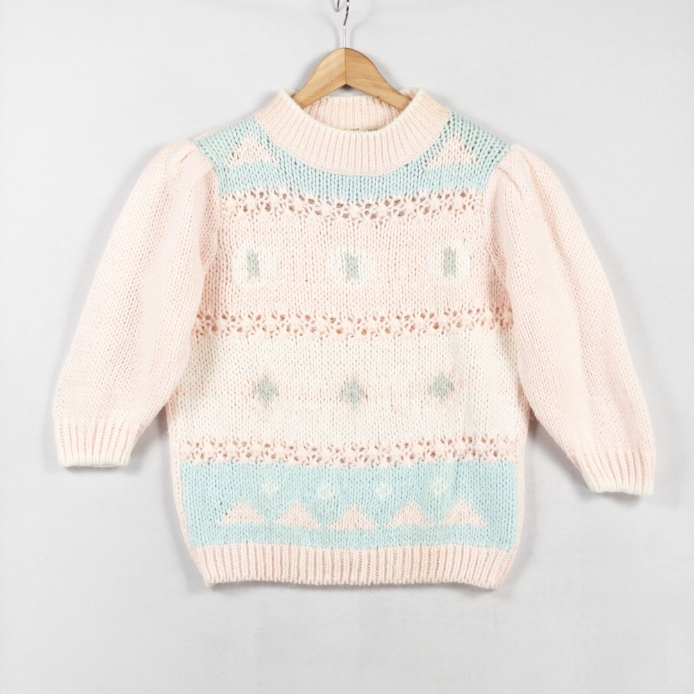 Colter Bay International Sweater Sz Medium Multicolor Pastel Handknit Chunky 80s